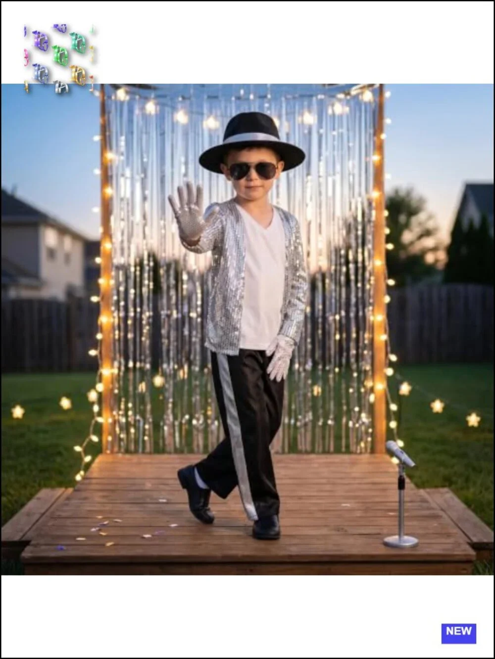 Boys 80s 90s Dance Costume Sequin Shirt Pants Hat Gloves Sunglasses Set